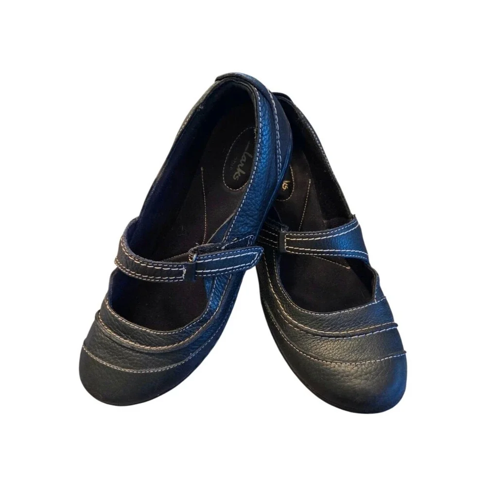Clarks Women's Ashland Elayne Mary Jane Leather Black Tumbled 10M